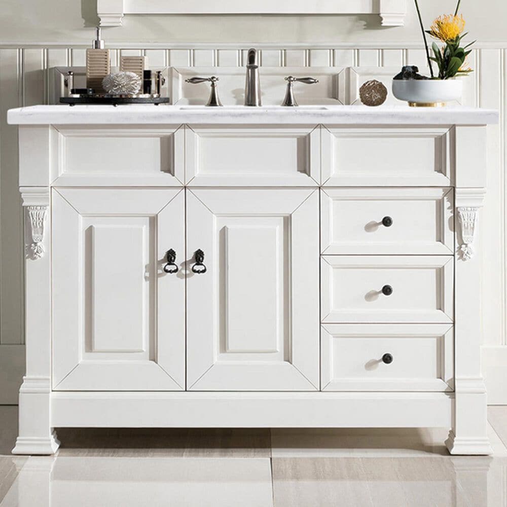 James Martin Brookfield 48&quot; Single Bathroom Vanity in Bright White with 3 cm Arctic Fall Solid Surface Top and Rectangle Sink, , large