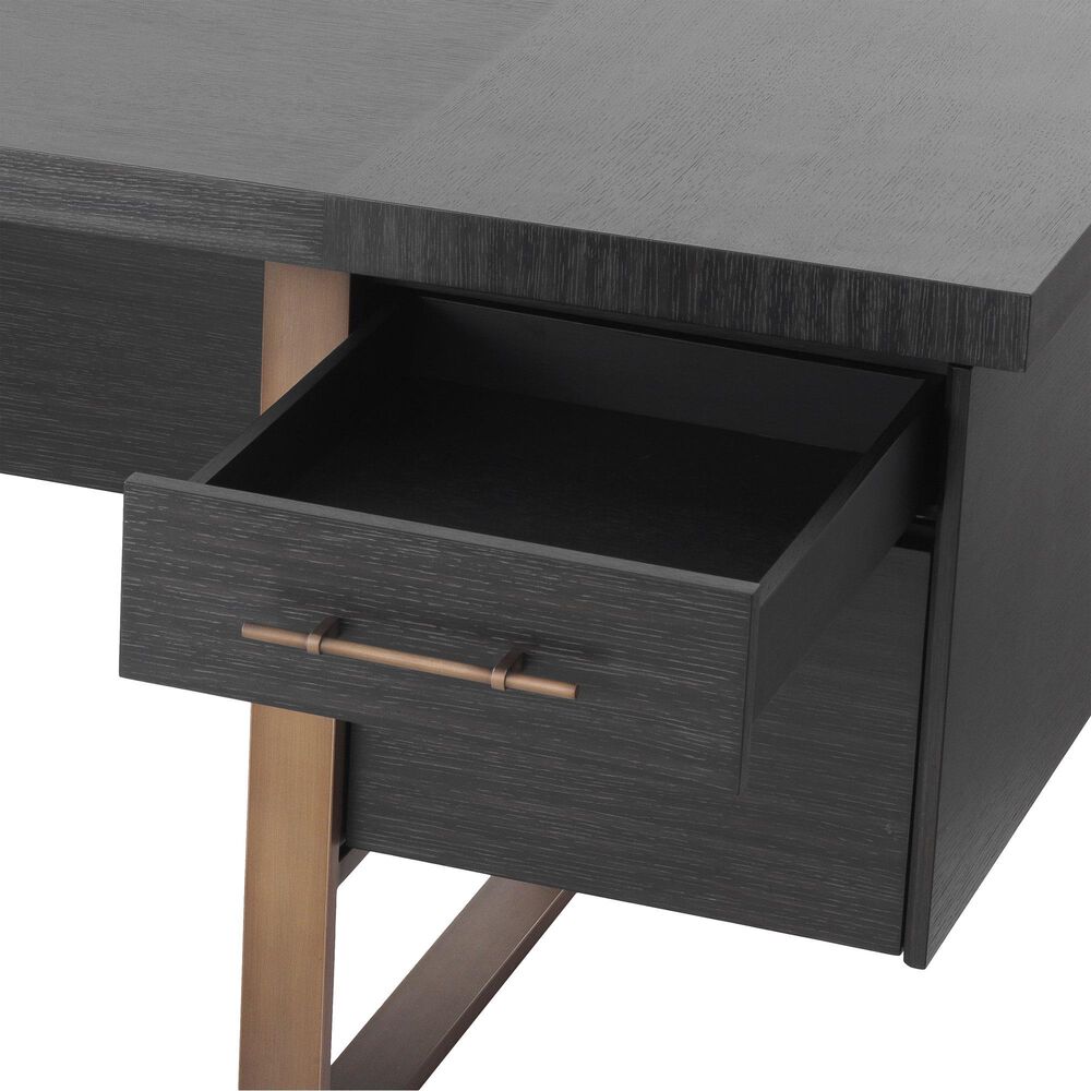 Eichholtz Canova Desk in Charcoal Grey Oak and Brushed Brass, , large