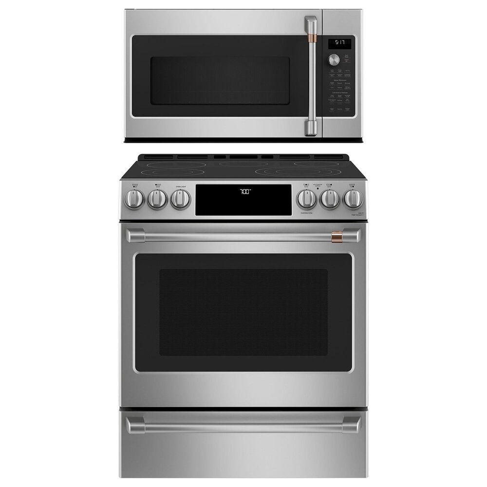 GE CAFE 2-Piece Kitchen Package with 30" Slide-In Range and 1.7 Cu. Ft. Microwave Oven in Stainless Steel, , large