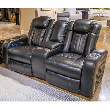 Signature Design by Ashley Caveman Den Power Reclining Loveseat with Console in Midnight, , large