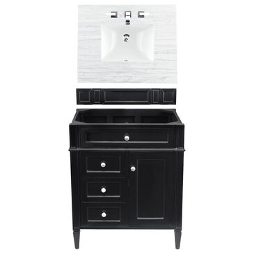 James Martin Brittany 30" Single Bathroom Vanity in Black Onyx with 3 cm Arctic Fall Solid Surface Top and Rectangle Sink, , large
