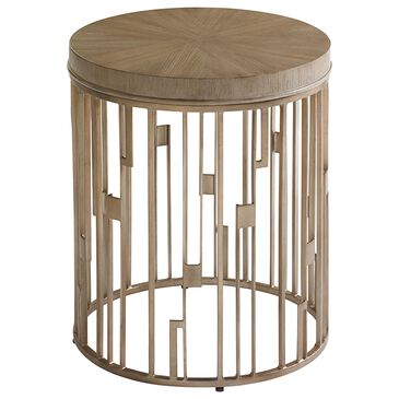Lexington Furniture Shadow Play Studio Round Accent Table in Taupe Gray and Burnished Silver, , large