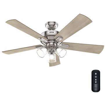Hunter Crestfield 52" Remote Ceiling Fan with LED Lights in Brushed Nickel, , large
