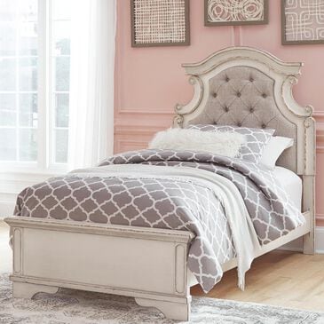 Signature Design by Ashley Realyn Twin Button Tufted Panel Bed in Chipped White, , large