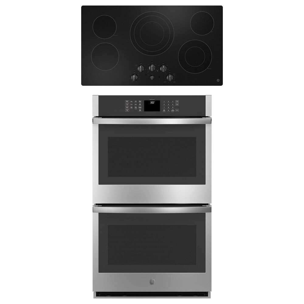 GE Appliances 2-Piece Kitchen Package with 30" Double Wall Oven and 36" Electric Cooktop in Stainless Steel and Black, , large