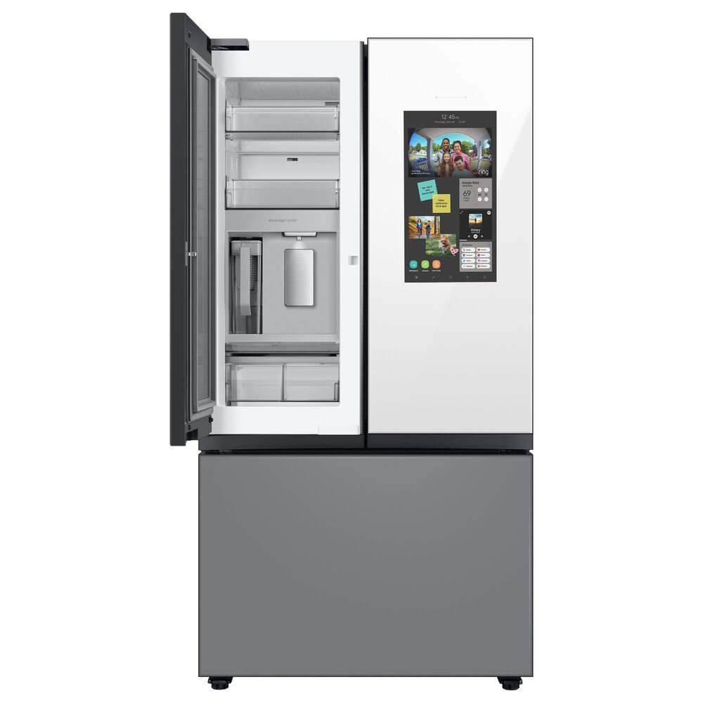 Samsung Bespoke 30 Cu. Ft. 3-Door French Door Refrigerator - White Glass Top Family Hub Panels and Matte Gray Glass Bottom Panel Included, , large