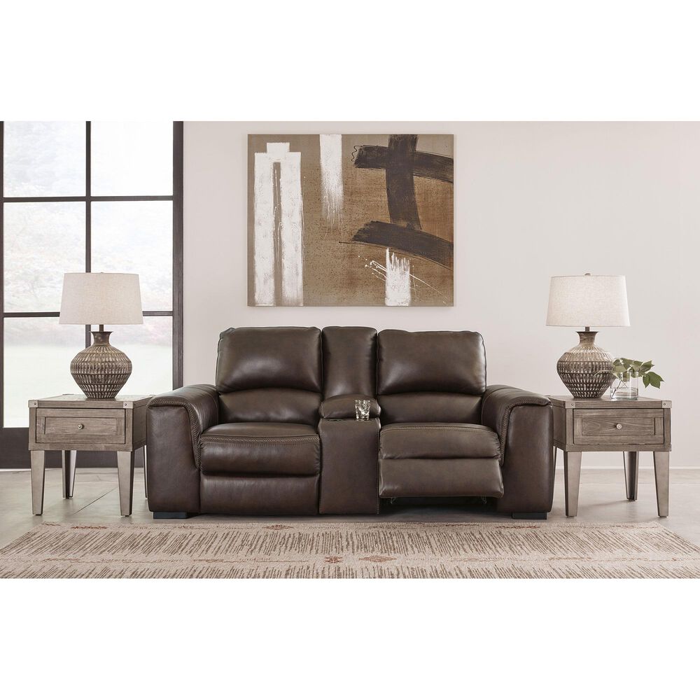 Signature Design by Ashley Alessandro Power Reclining Console Loveseat in Walnut, , large