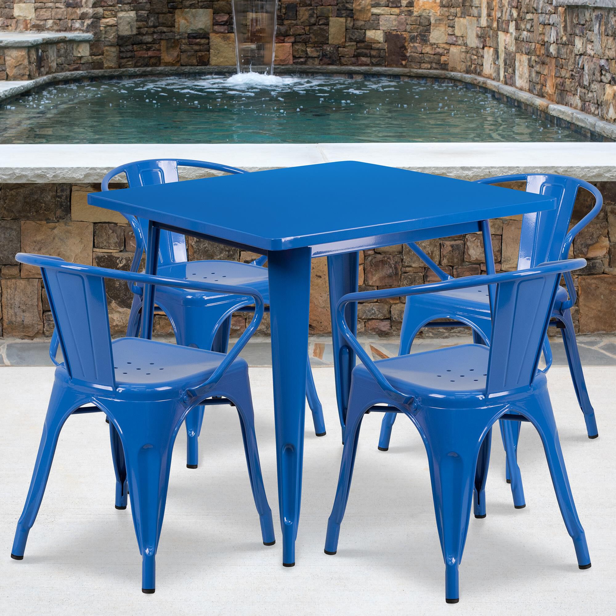 bistro table and chairs blue