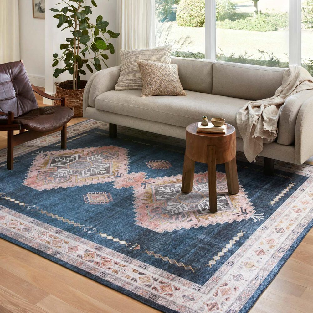 Loloi II Heidi 3&#39;6&quot; x 5&#39;6&quot; Denim and Blush Area Rug, , large