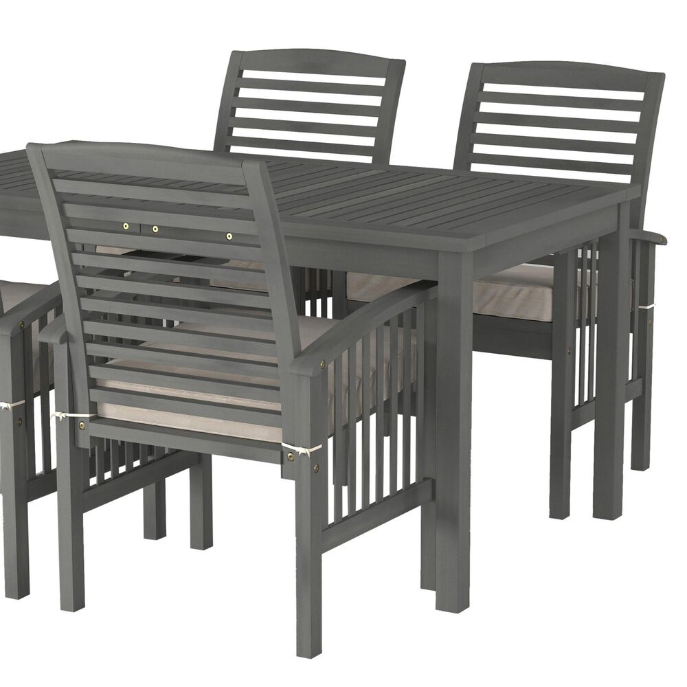 Walker Edison 5-Piece Slat-Top Patio Dining Set in Grey Wash, , large