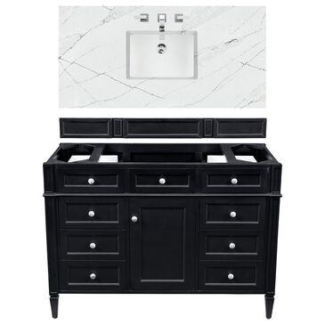 James Martin Brittany 48" Single Bathroom Vanity in Black Onyx with 3 cm Ethereal Noctis Quartz Top and Rectangle Sink, , large