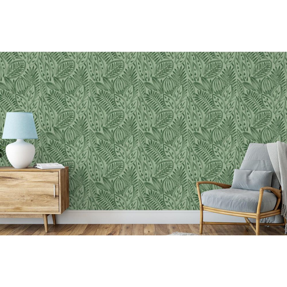 Tempaper Canvas Palm 198&quot; x 20.5&quot; Peel and Stick Wallpaper in Green Grove, , large