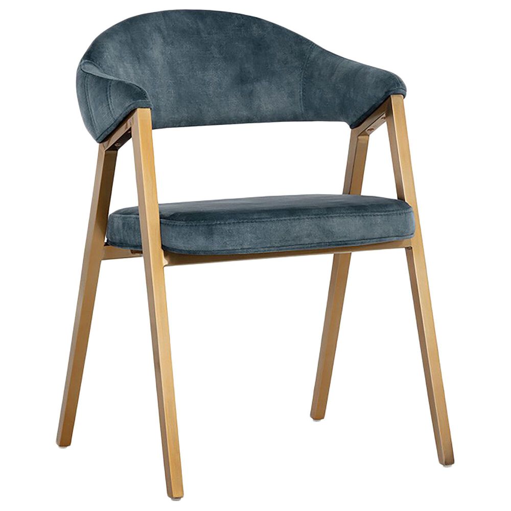 37B Burgos Dining Chair with Blue Cushion in Brushed Gold, , large