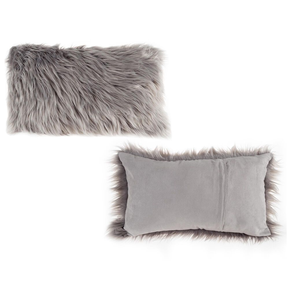 Timberlake 12&quot; x 20&quot; Lumbar Pillow with 2&#39; x 5&#39; Fur Rug in Gray, , large