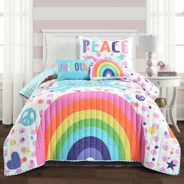 Triangle Home Fashions Unicorn Rainbow 4-Piece Twin Quilt Set in White and Multicolor, , large