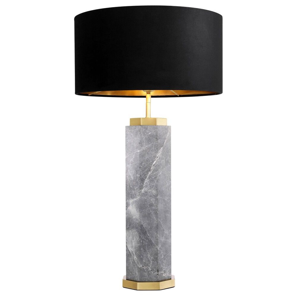 Eicholtz Newman Table Lamp in Grey Marble and Antique Brass, , large