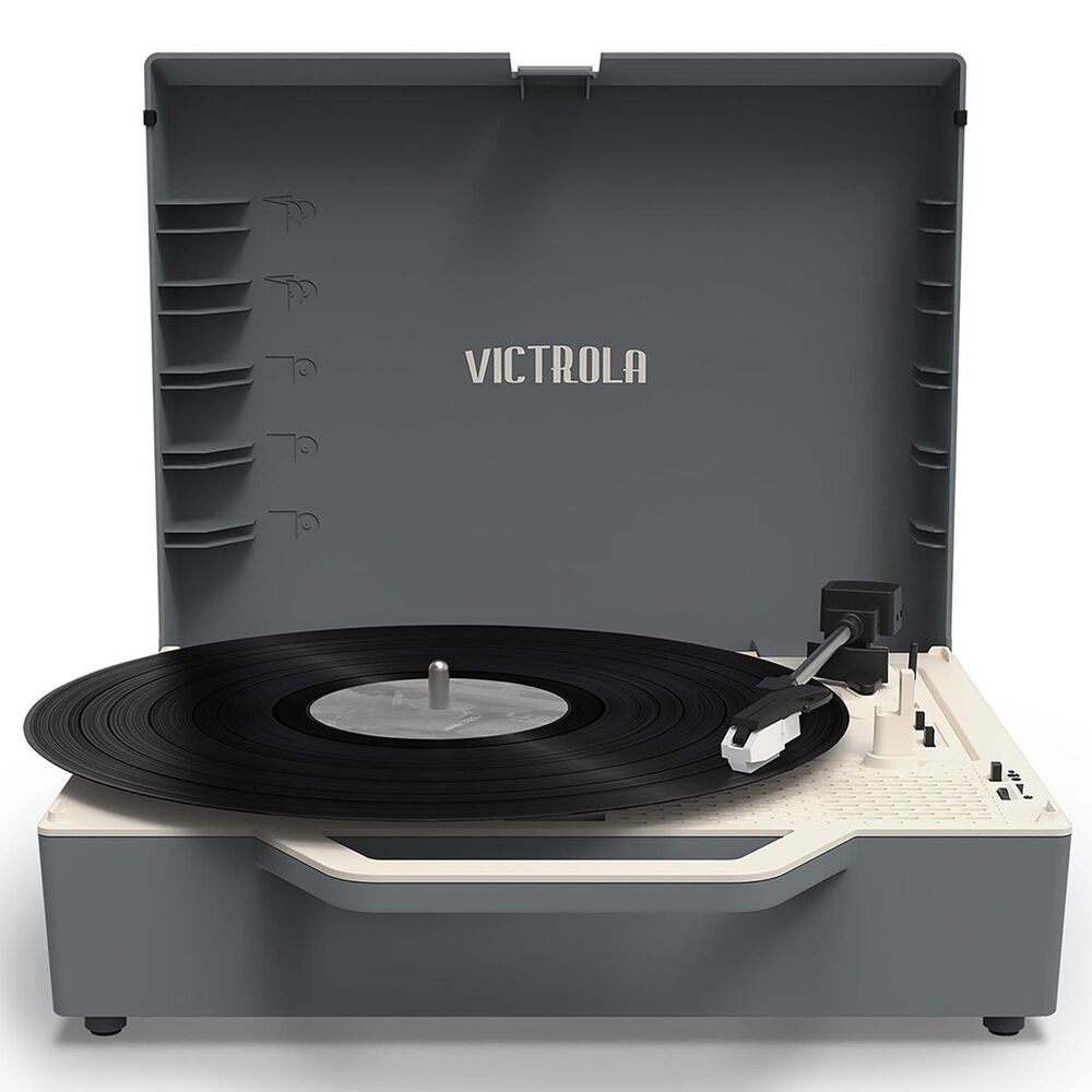 Victrola Re-Spin Sustainable Bluetooth Suitcase Record Player in Graphite Grey, , large