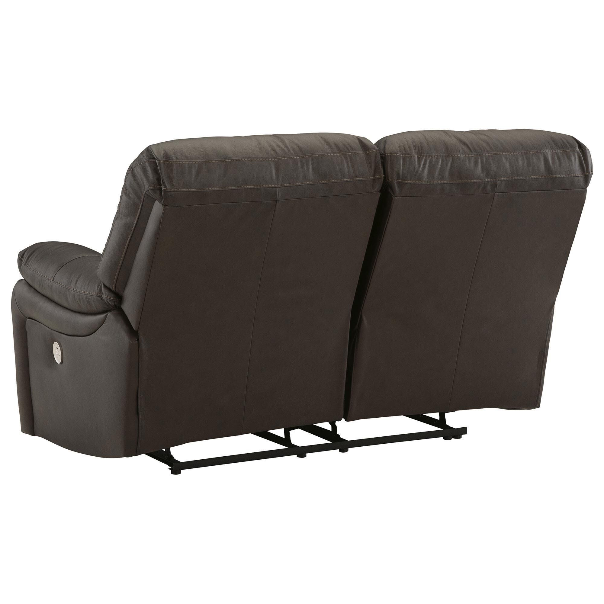 Signature Design by Ashley Leesworth Power Reclining Loveseat in Dark Brown  | NFM