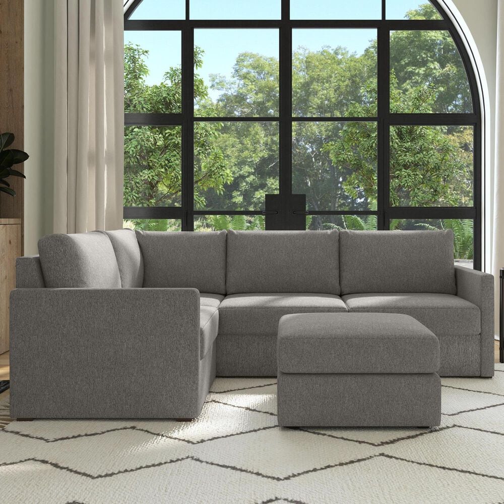 Flexsteel Flex 5-Piece Stationary L-Shaped Sectional with Ottoman in Pebble, , large