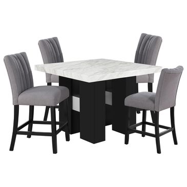 Glofu Faux Marble Counter Table and 4 Stools with Gray Upholstery, , large
