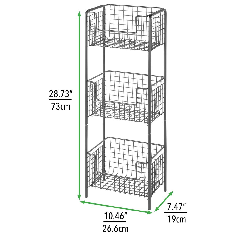 mDesign Vertical Standing Kitchen Pantry Food Shelving with 3 Baskets