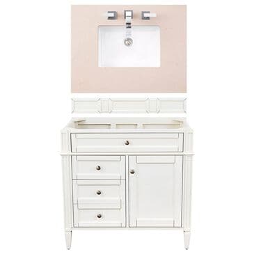 James Martin Brittany 36" Single Bathroom Vanity in Bright White with 3 cm Eternal Marfil Quartz Top and Rectangle Sink, , large