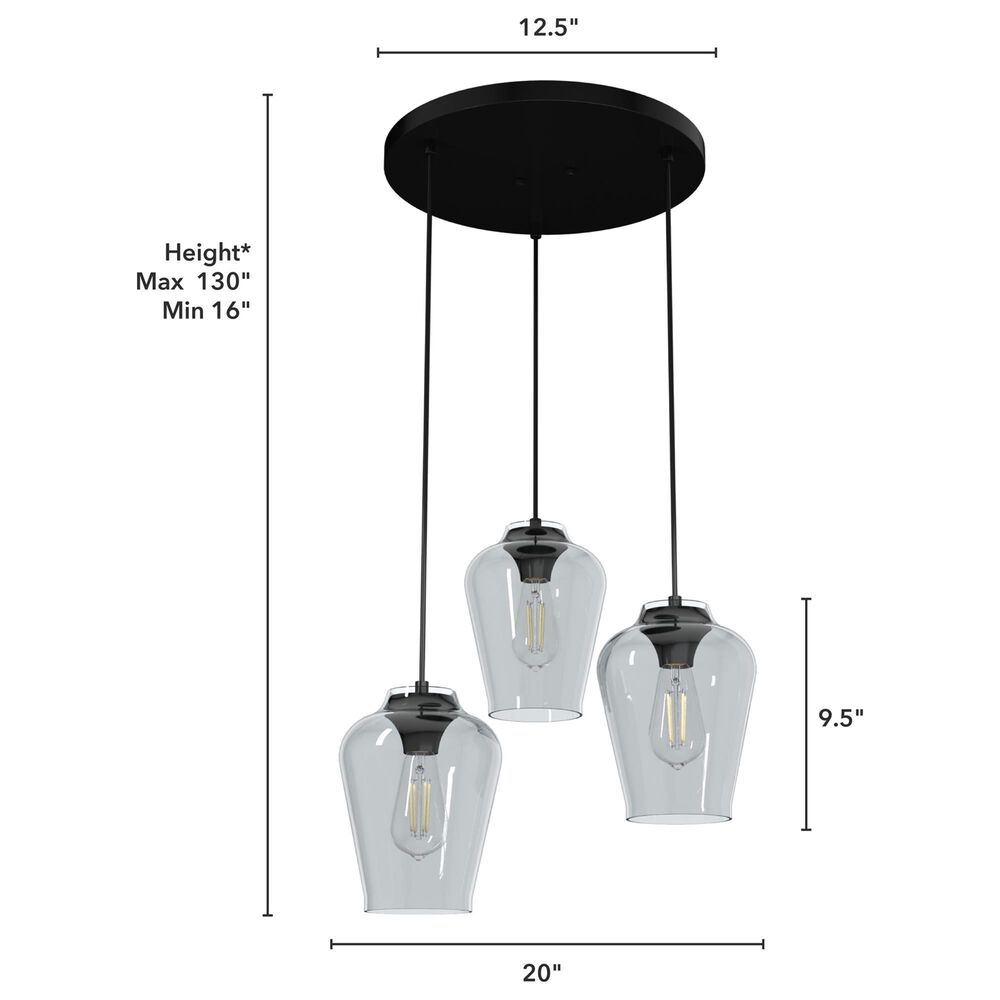 Hunter Vidria 3-Light Round Pendant Cluster in Matte Black, , large