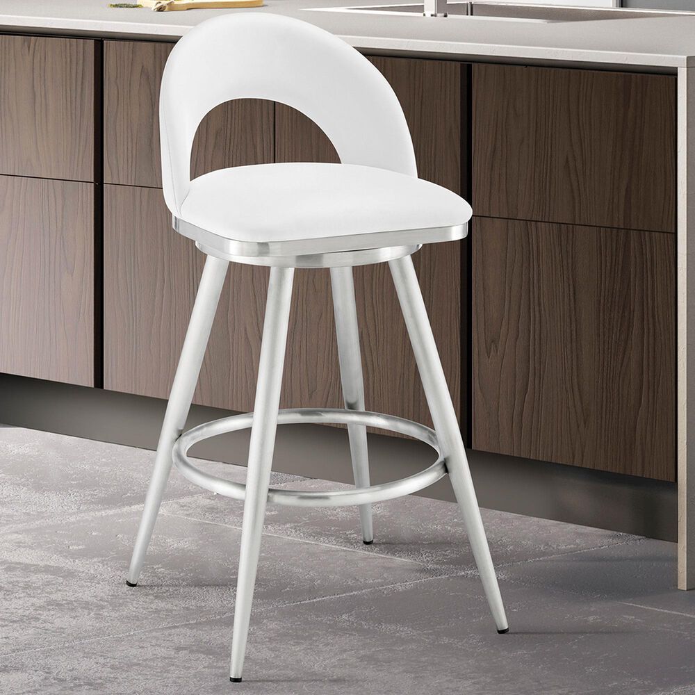 Blue River Charlotte Swivel Barstool with White Cushion in Brushed Stainless Steel, , large