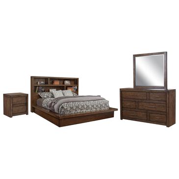 Riva Ridge Modern Loft 4-Piece Platform Queen Bedroom Set in Brownstone, , large