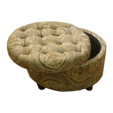 Kinfine Button Tufted Storage Ottoman in Brown and Teal Paisley, , large