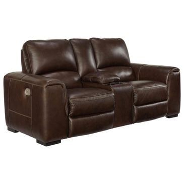 Signature Design by Ashley Alessandro Power Reclining Console Loveseat in Walnut, , large