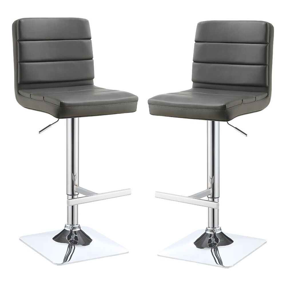 Pacific Landing Adjustable Bar Stool with Grey Upholstered in Chrome - Set of 2, , large