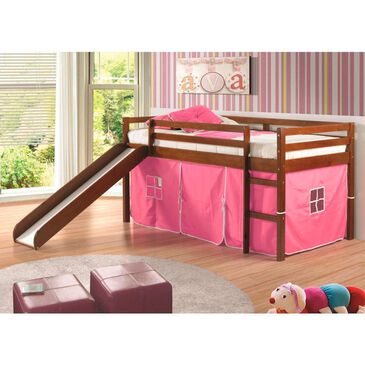 Forest Grove Twin Loft Bed with Slide and Pink Tent in White, , large