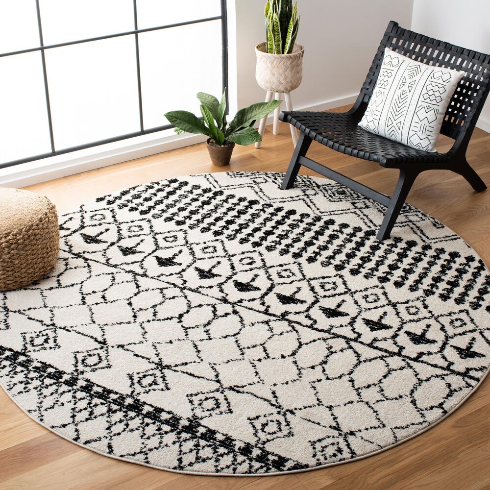 Safavieh Tulum TUL229B 5&#39; Round Ivory and Black Area Rug, , large