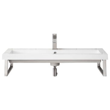 James Martin Boston 39.5" Single Wall Brackets in Brushed Nickel with 3 cm White Glossy Resin Top and Rectangular Sink, , large