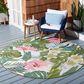 Safavieh Barbados Tropical Floral 8" Round Green and Pink Indoor/Outdoor Area Rug, , large