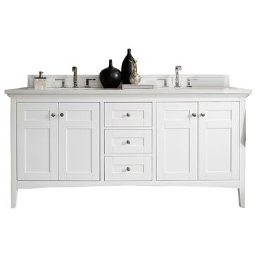 James Martin Palisades 72" Double Bathroom Vanity in Bright White with 3 cm Arctic Fall Solid Surface Top and Rectangular Sinks, , large