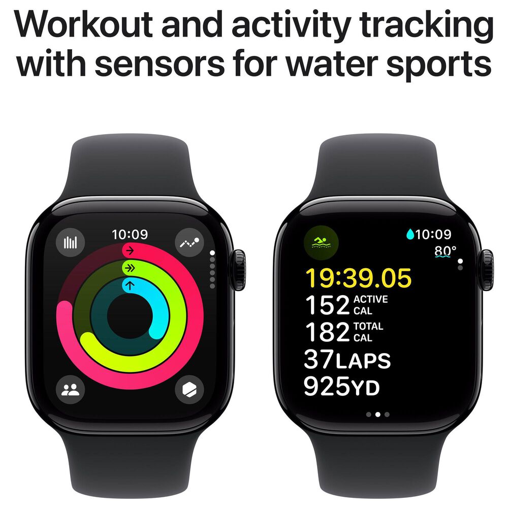 Apple Watch Series 10 GPS 42mm Jet Black Aluminum Case with Black Sport Band - M/L &#40;Pre-Order&#41;, , large