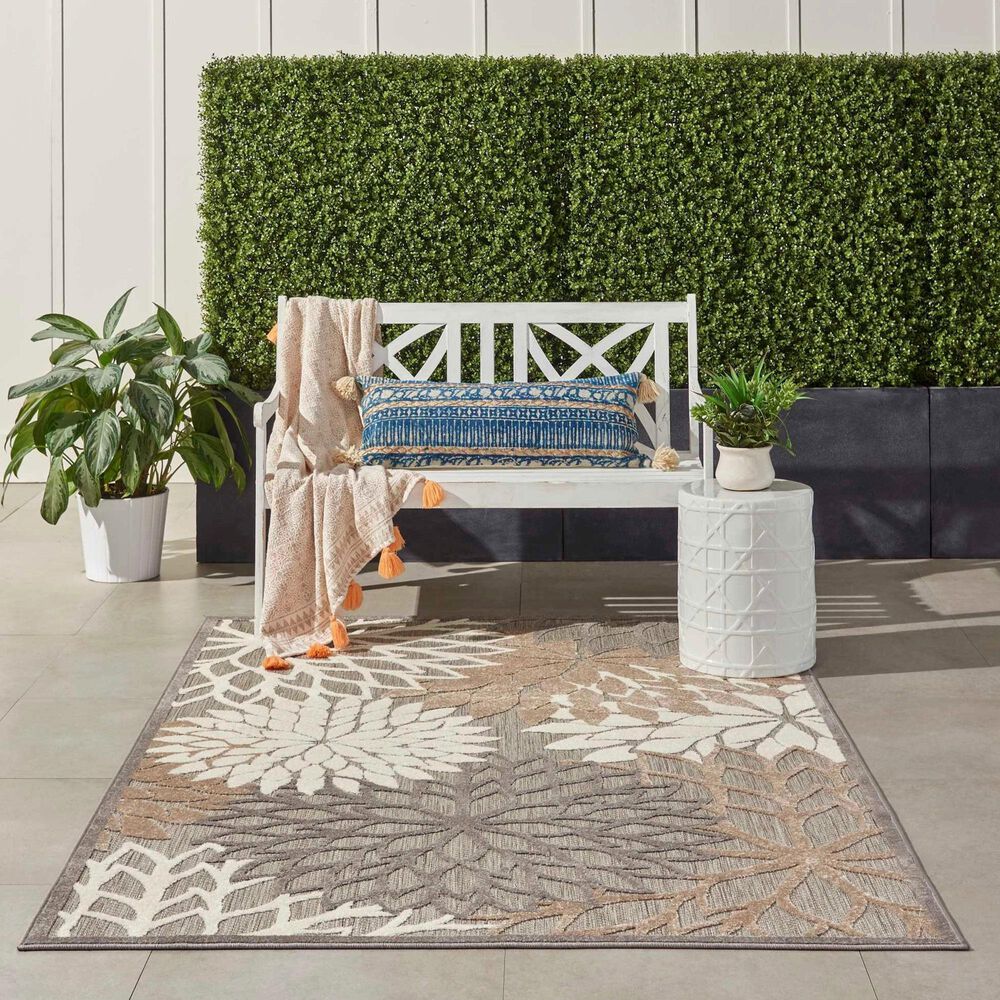 Nourison Aloha Floral 5&#39;3&quot; x 7&#39;5&quot; Natural Indoor/Outdoor Area Rug, , large