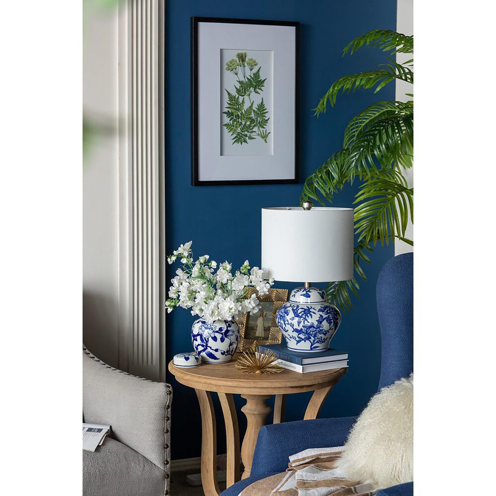 A&amp;B Home Floral Vase Table Lamp in Blue and White, , large