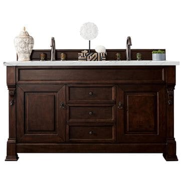 James Martin Brookfield 60" Double Bathroom Vanity in Burnished Mahogany with 3 cm Ethereal Noctis Quartz Top and Rectangle Sink, , large