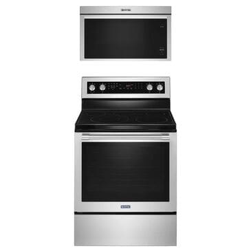 Maytag 2-Piece Kitchen Package with 6.4 Cu. Ft. Freestanding Electric Range and 1.1 Cu. Ft. Over The Range Microwave in Stainless Steel , , large