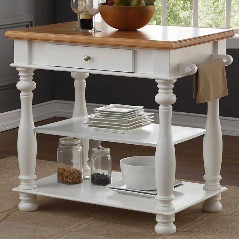 Bernards Avondale Kitchen Island in White and Brown, , large