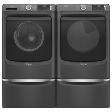 MAYTAG 4.5 Cu. Ft. Front Load Washer and 7.3 Cu.Ft. Gas Dryer Laundry Pair with Pedestal in Volcano Black, , large