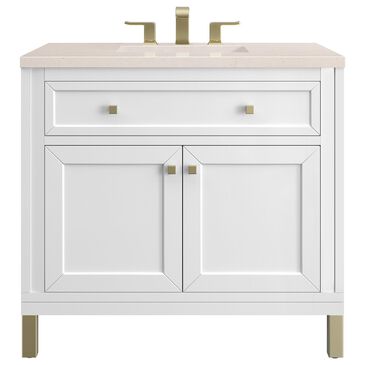 James Martin Chicago 36" Single Bathroom Vanity in Glossy White with 3 cm Eternal Marfil Quartz Top and Rectangular Sink, , large