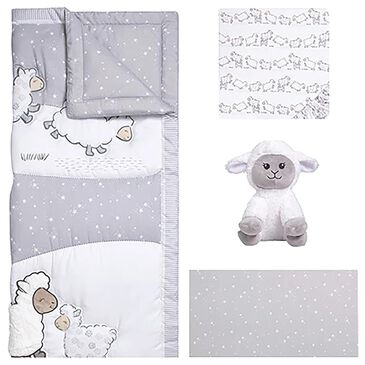 Trend Labs Sammy and Lou Sleepy Sheep 4-Piece Crib Bedding Set in White, Gray and Taupe, , large