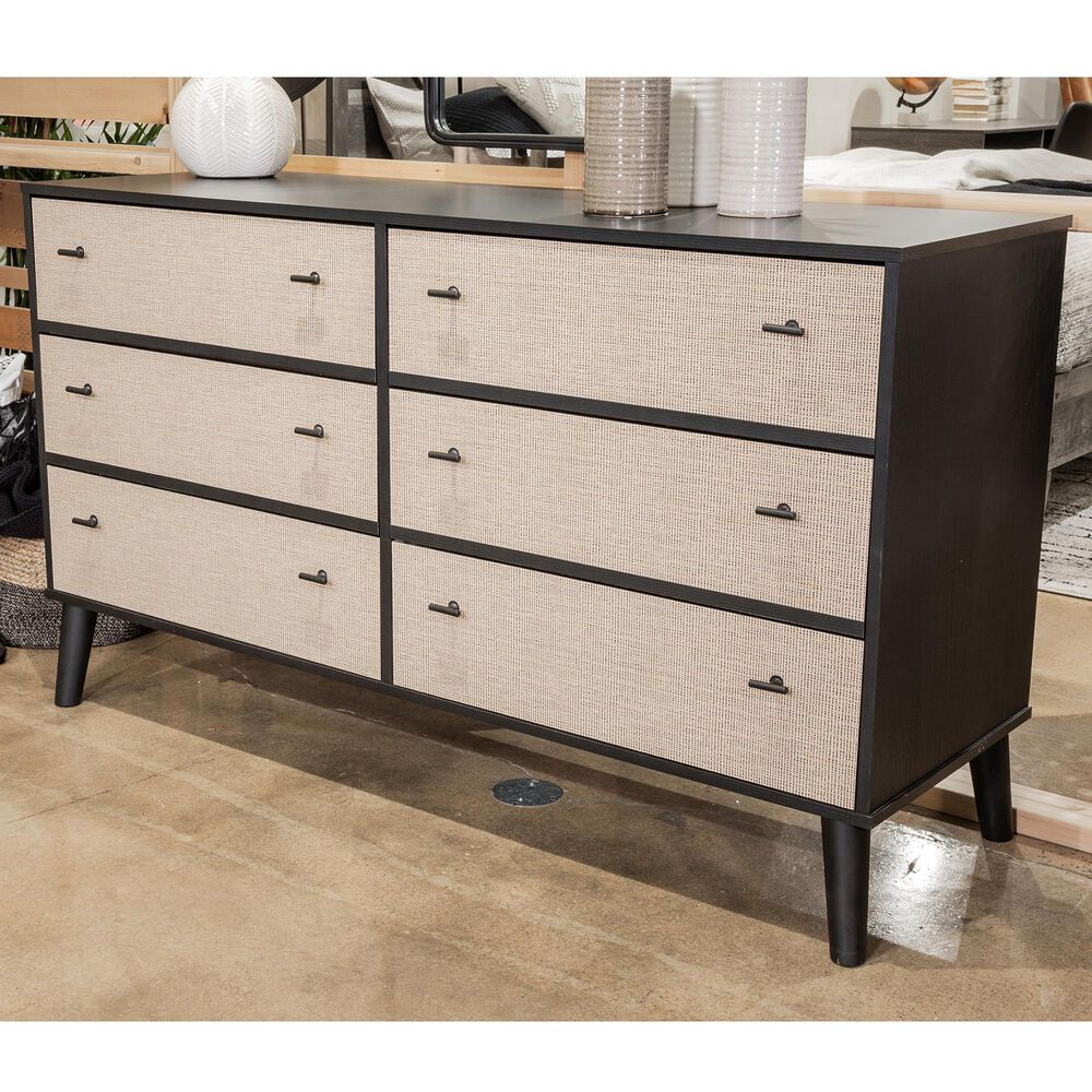 Signature Design by Ashley Charlang 6 Drawer Dresser in Matte Black and Beige, , large