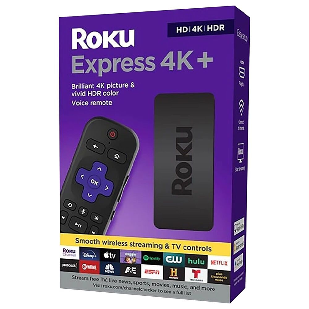 Roku Express 4K+ | Streaming Player HD/4K/HDR with Roku Voice Remote with TV Controls, includes Premium HDMI Cable, , large