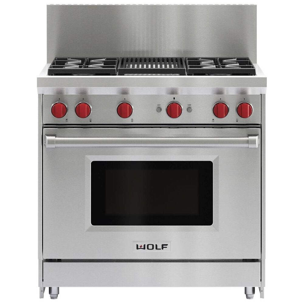 Wolf 36&quot; Dual Fuel 4-Burner with Grill in Stainless Steel, , large