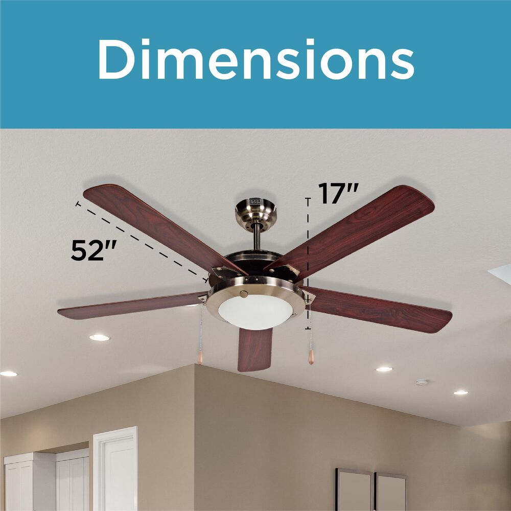 Black+Decker 52&quot; 5-Blade Retractable Blades Ceiling Fan with Light and Pull Chain in Brushed Nickle and Mahogany, , large